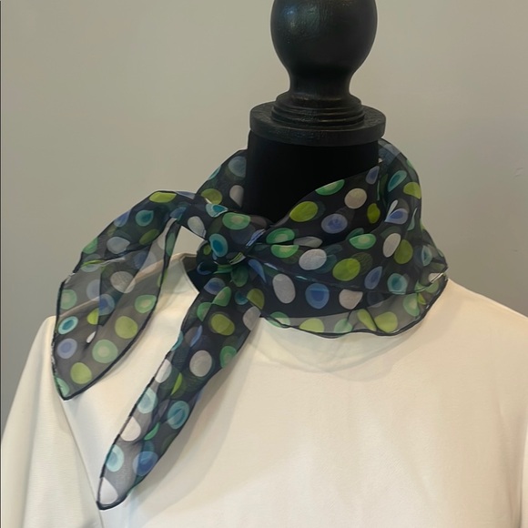 Accessories - Polka Dot Sheer Scarf - Green, Blue vintage piece